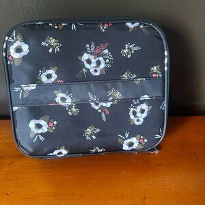 Floral Travel Organizer Pouch Black W/White & Berry Blooms | Makeup, Toiletry